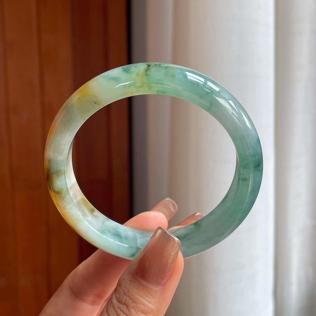 糯冰黄翡飘花特色翡翠平安镯（58mm）（yc363435）