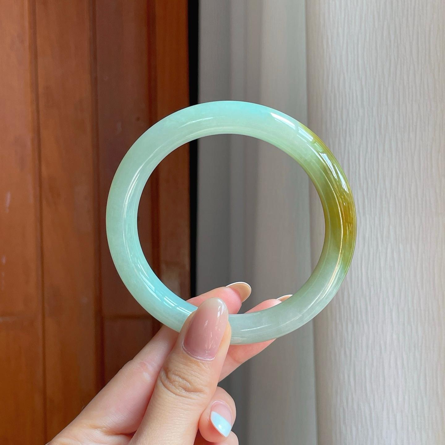 糯冰黄翡翡翠圆条手镯（60.5mm)（yc374708）