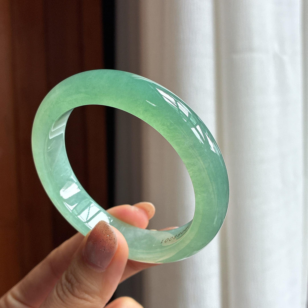 冰种湖水绿飘花翡翠平安镯 55圈天然缅甸A货翡翠（yc438508）