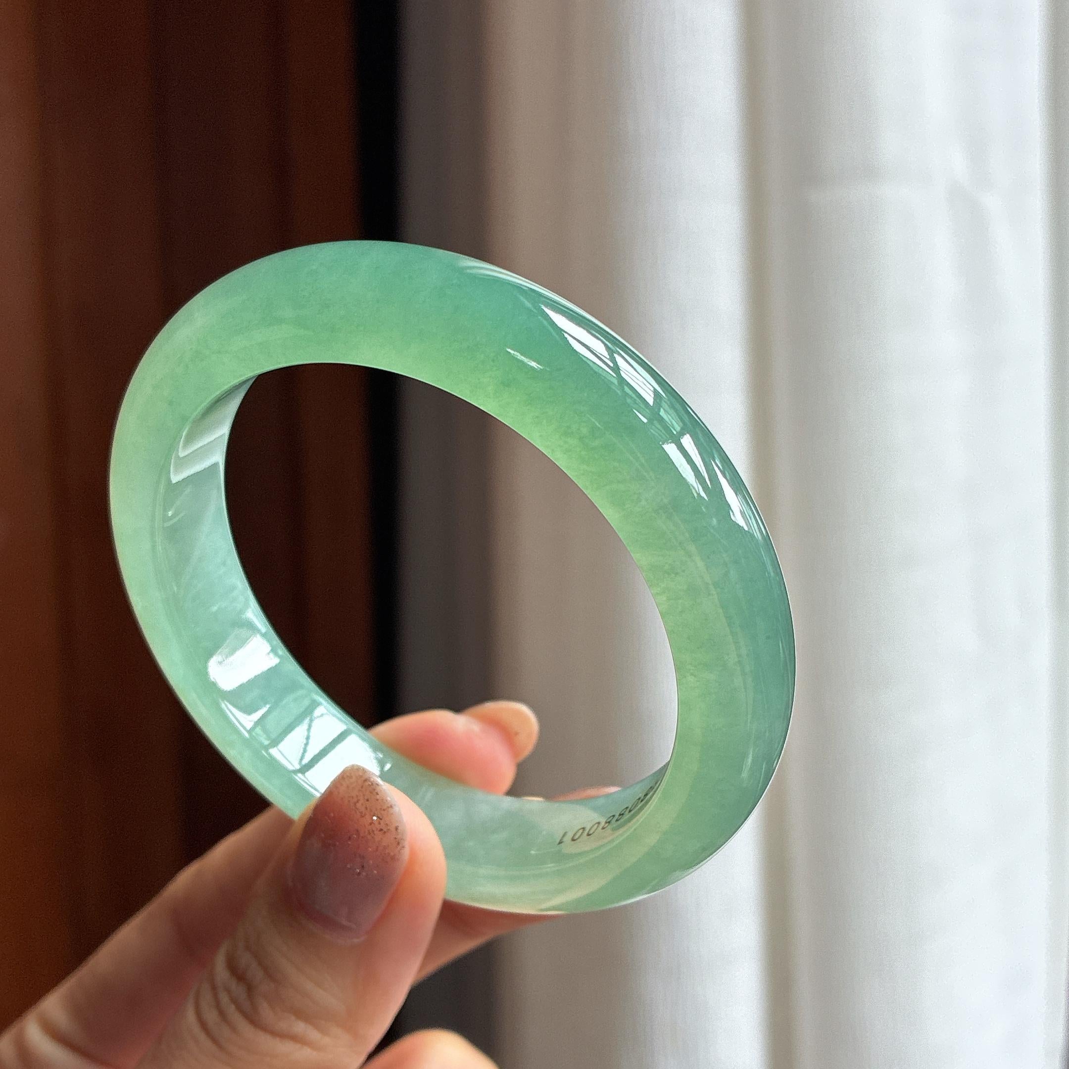 冰种湖水绿飘花翡翠平安镯 55圈天然缅甸A货翡翠（yc438508）