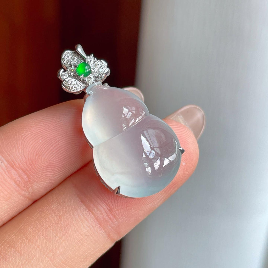 18k金镶冰种无色翡翠葫芦（yc244879）