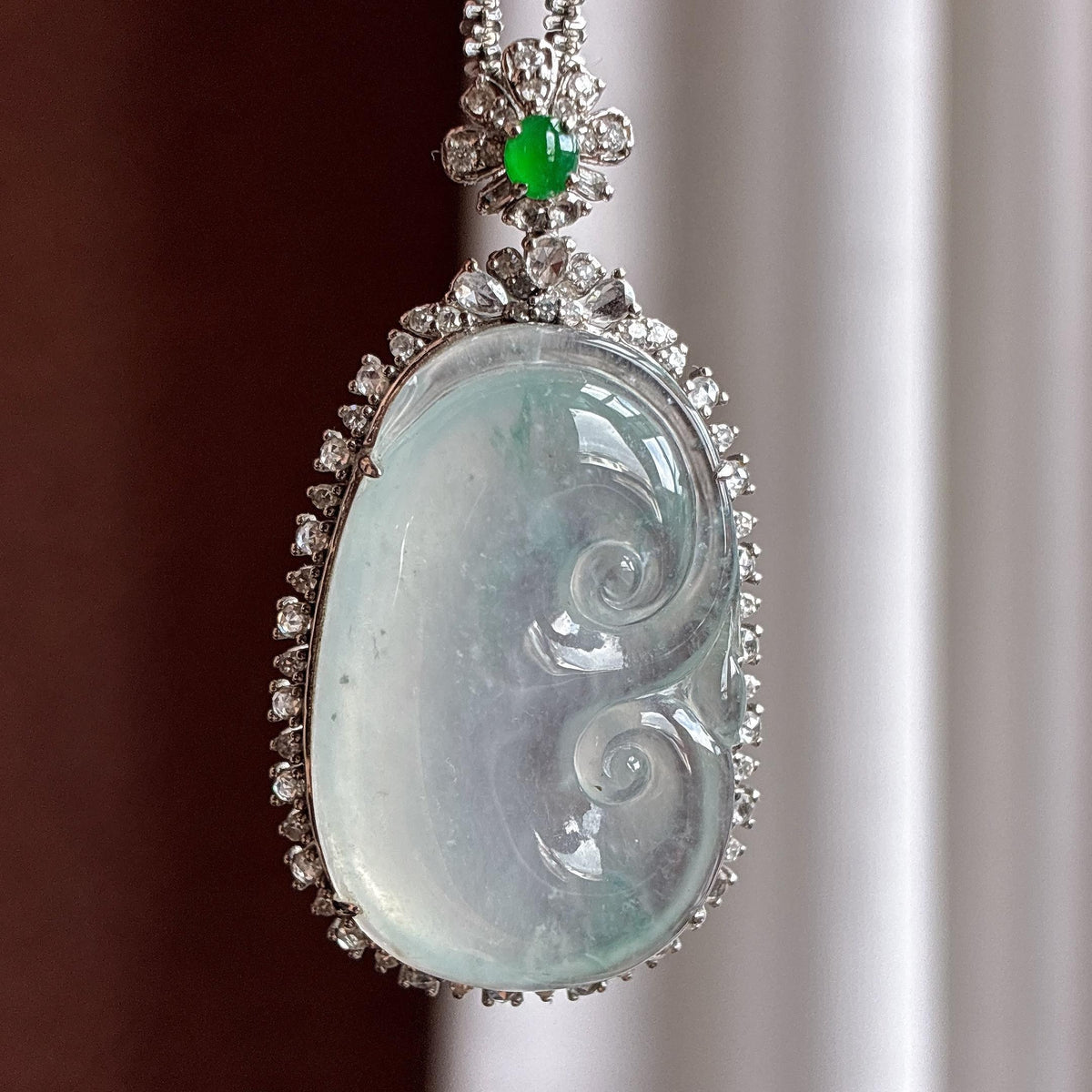 18k金镶冰种起光如意挂件（yc780456）