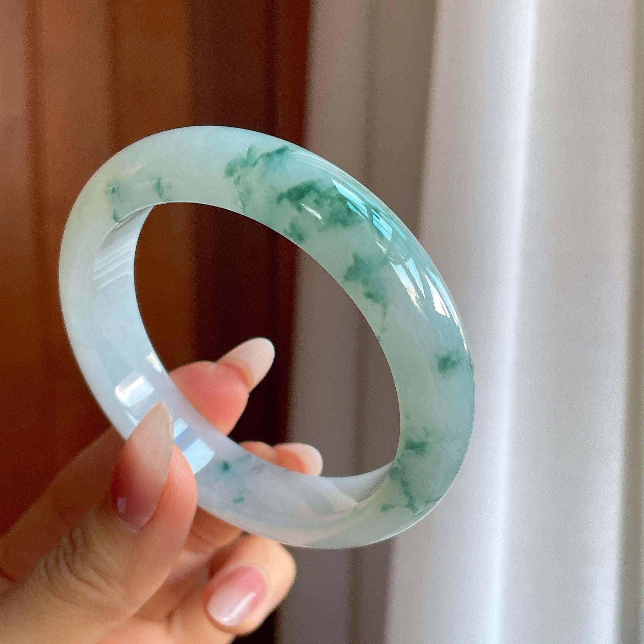 糯冰种飘花翡翠平安镯（56mm）（yc302164）