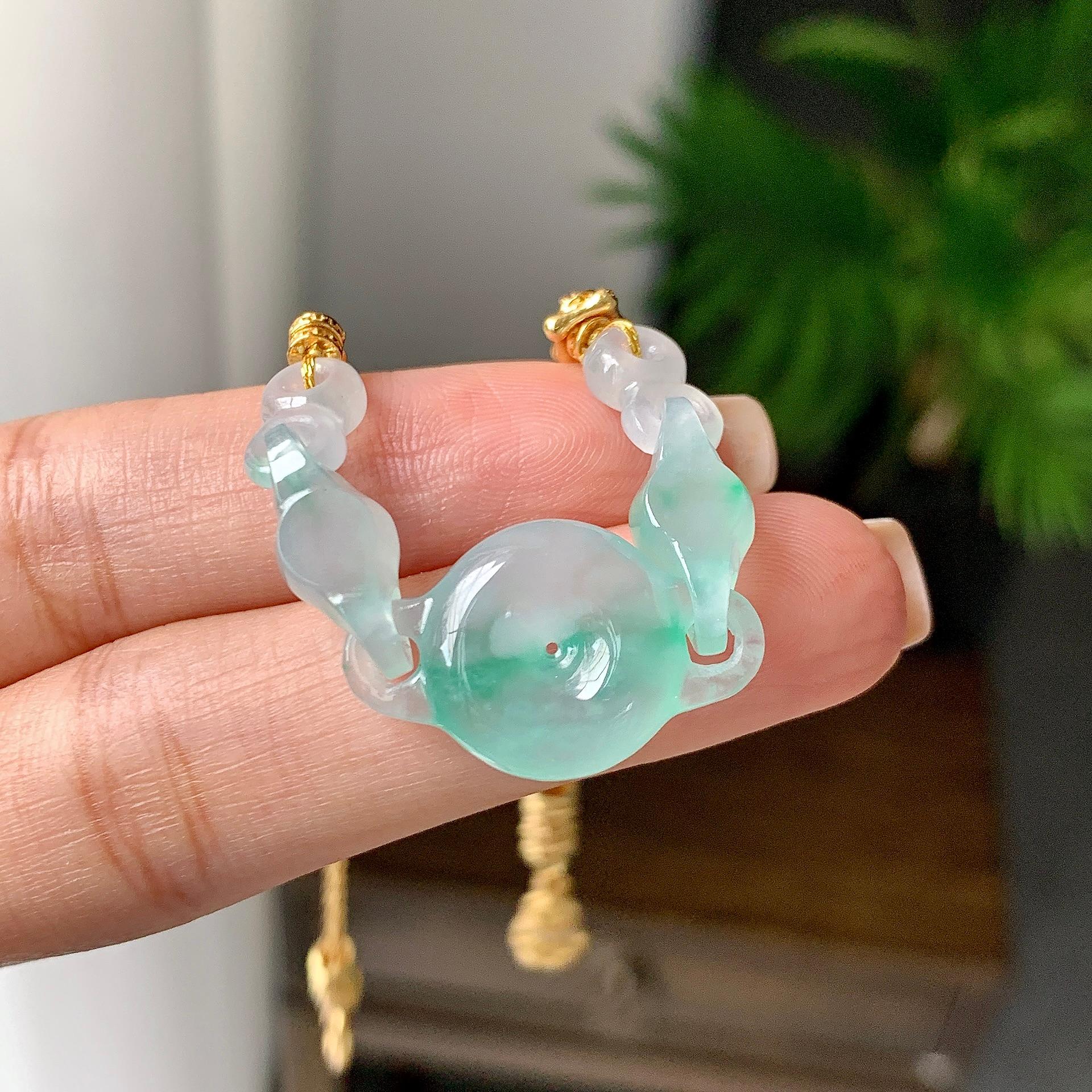 金包银镶冰种飘绿平安扣手链（yc220702）