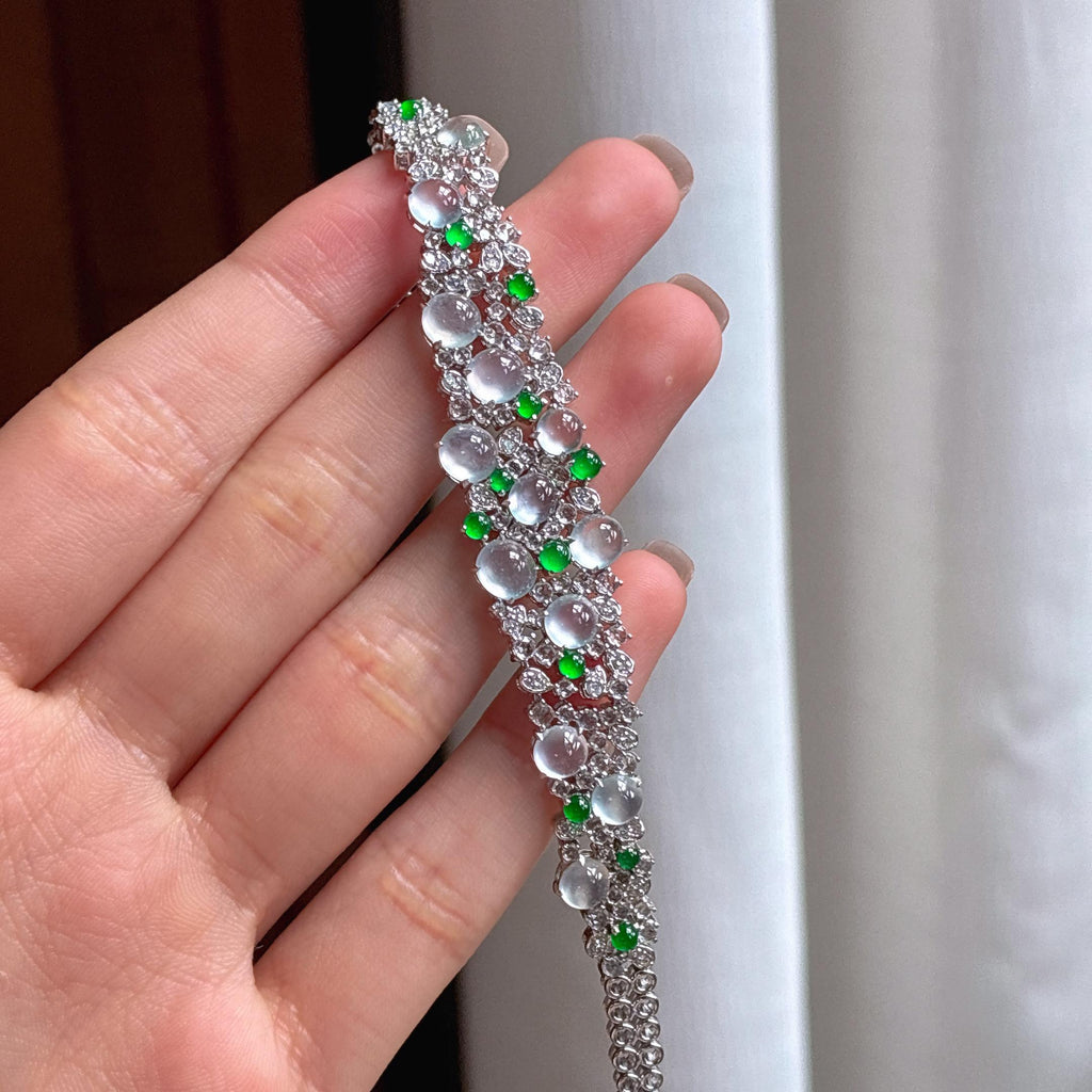 Vòng tay đá quý nhiều màu pha lê băng chủy khảm vàng 18k Ngọc phỉ thúy tự nhiên loại A Myanmar (yc450401)