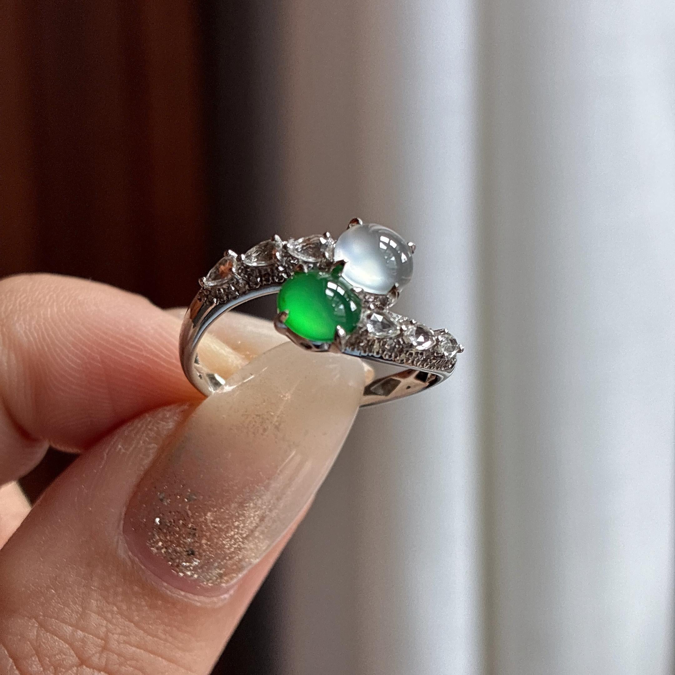 18k金镶冰种戒指 天然缅甸A货翡翠（yc485495）
