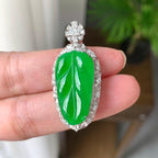 18K金钻镶糯冰种满绿叶子吊坠（yc248212）