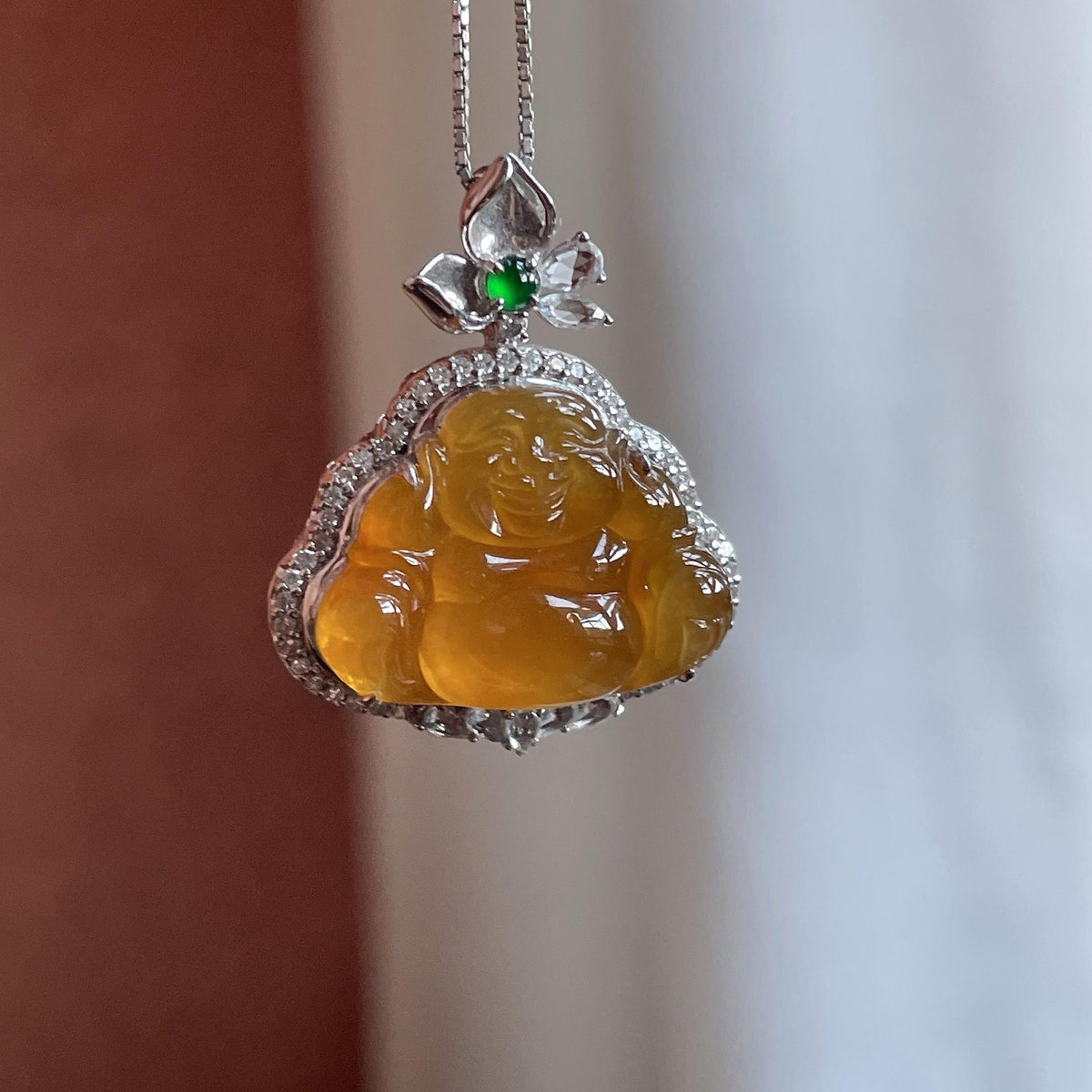18k金镶冰种黄翡玉佛挂件（yc729608）