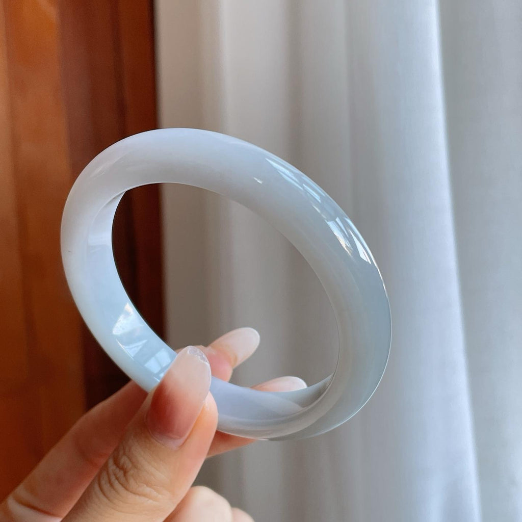 细糯冰淡底色翡翠平安镯（58mm）（yc274434）