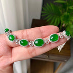 18K金钻镶细糯种满绿蛋面手链（yc230995）