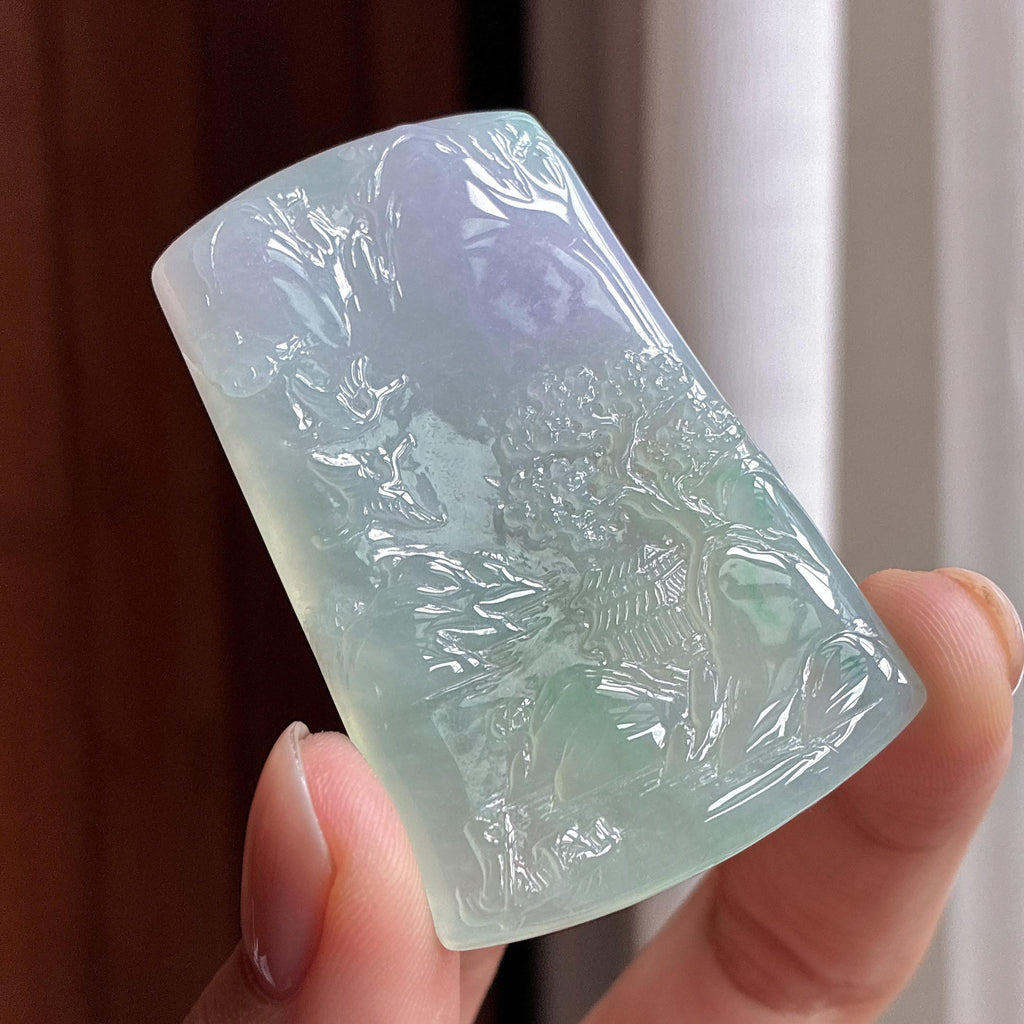 糯冰春彩山水牌 天然缅甸A货翡翠（yc465935）