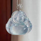 18k金扣冰玻种蓝底飘花翡翠佛公（yc248544）