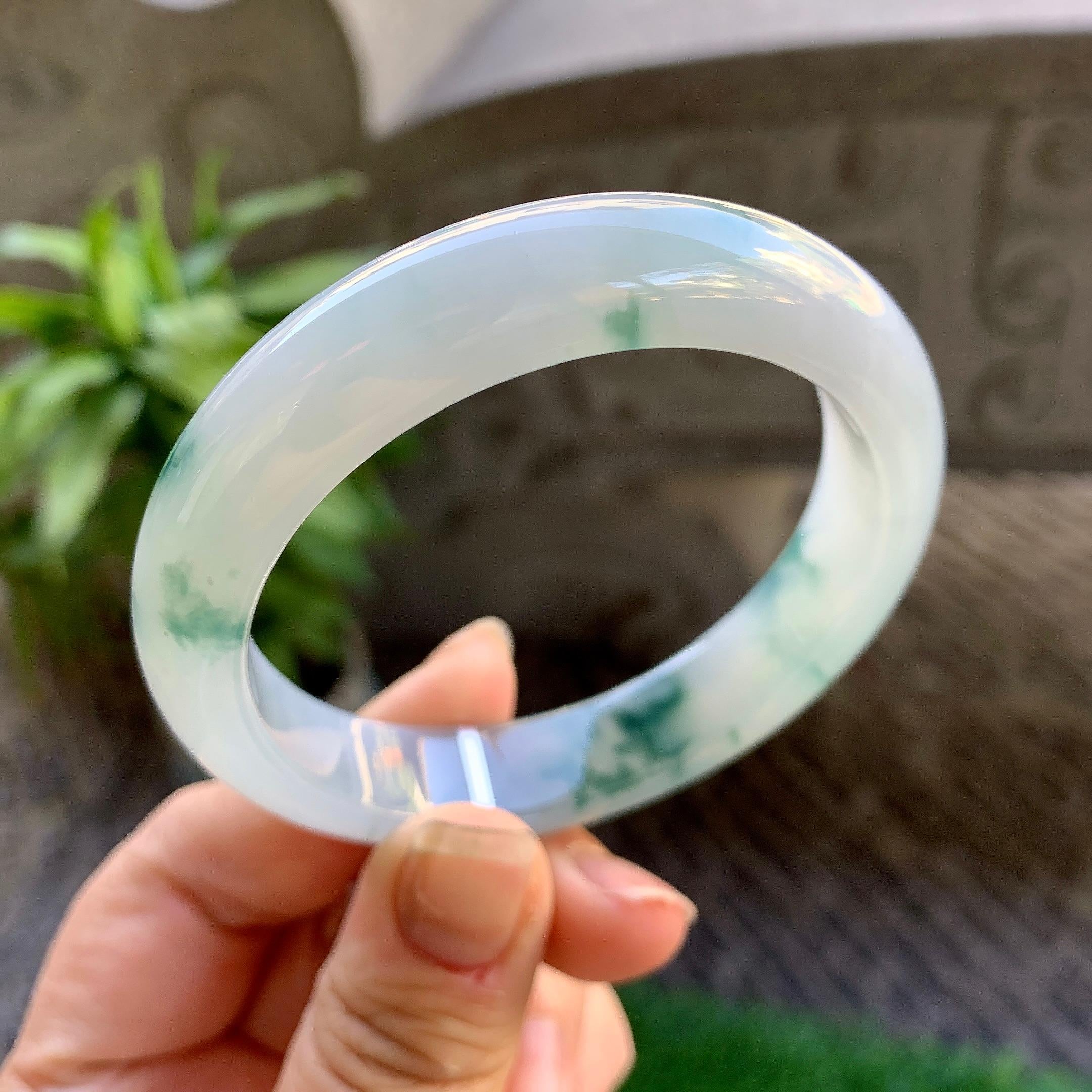 糯冰种飘花平安镯（54mm）（yc307326）
