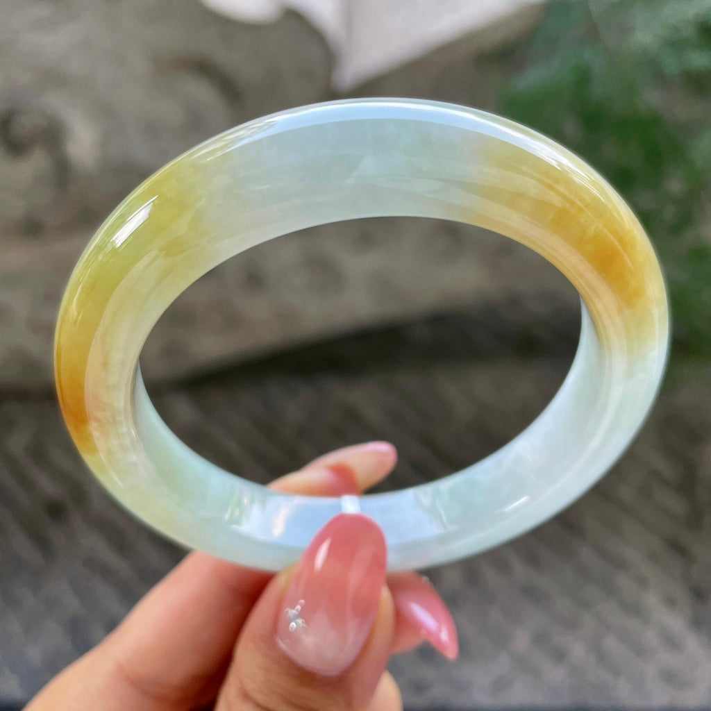 细糯种黄翡正圈平安镯54.3圈        天然缅甸A货翡翠（yc431610）