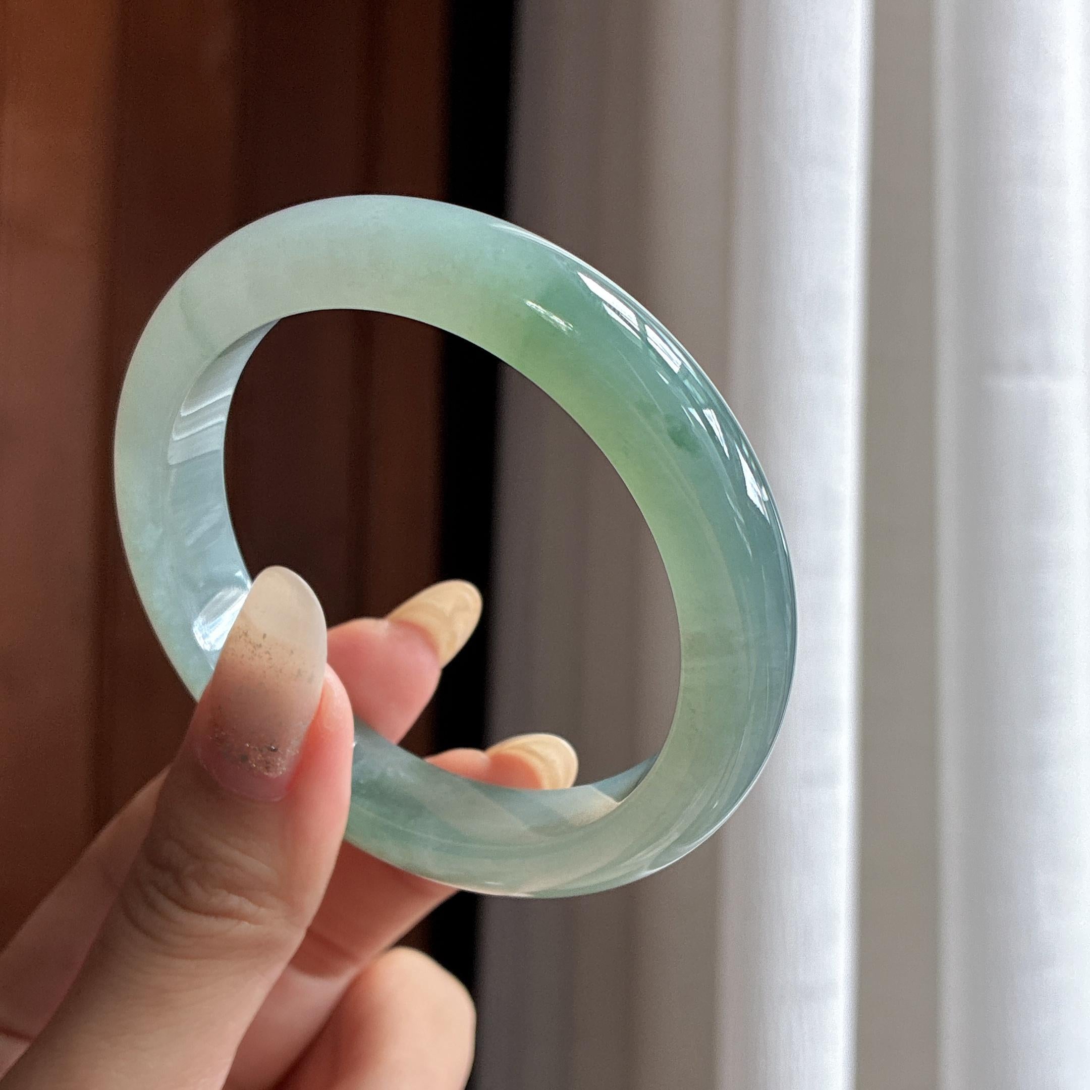 糯冰湖水绿正圈平安镯 57圈 天然缅甸A货翡翠（yc525467）