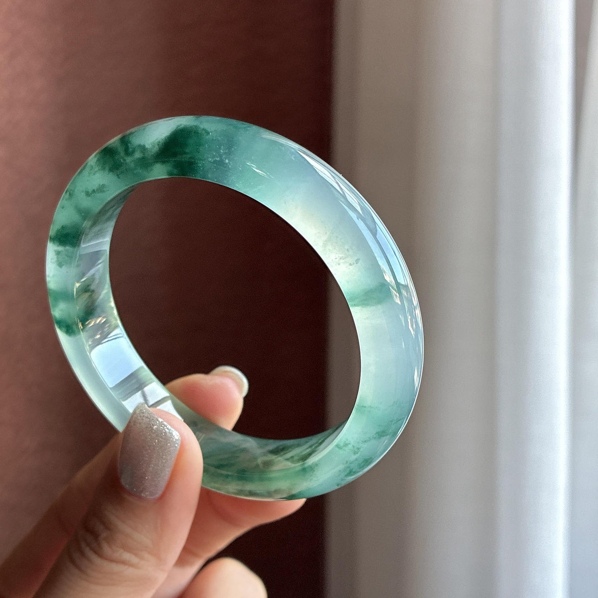 冰种飘花正圈平安镯 55圈（yc747733）