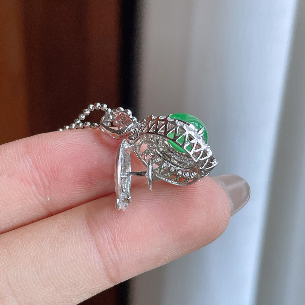 18k金镶冰种满绿翡翠蛋面（yc241864）