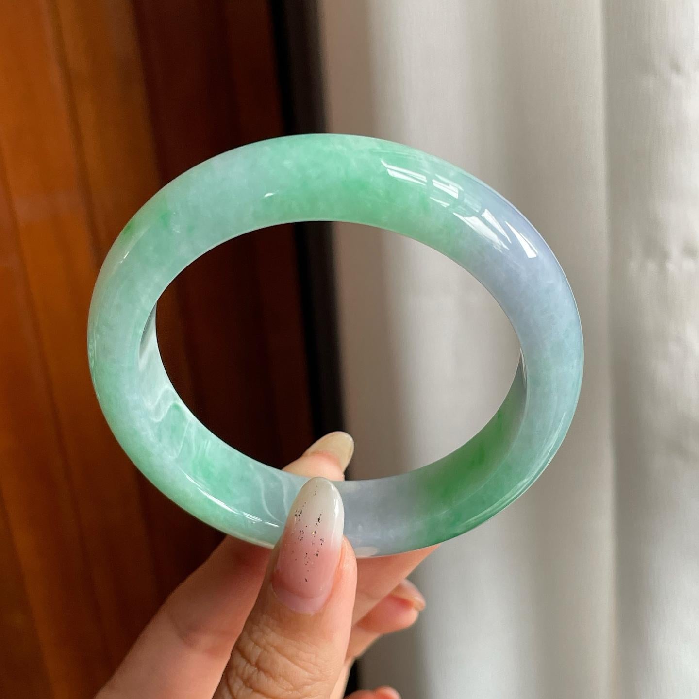 糯冰种春带彩翡翠平安镯（56.6mm）（yc223449）