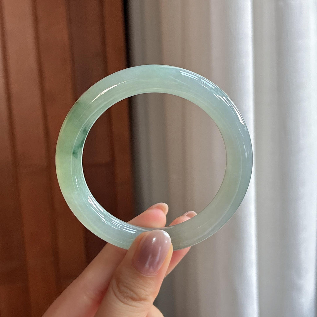 糯冰飘花圆条手镯 54圈 天然缅甸A货翡翠（yc502628）