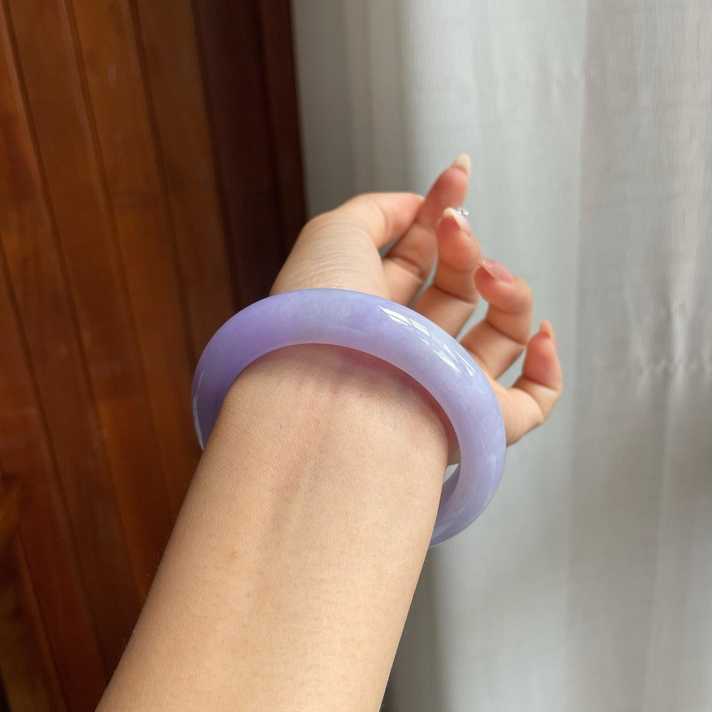 糯冰种紫罗兰翡翠平安镯（57mm）（yc204374）