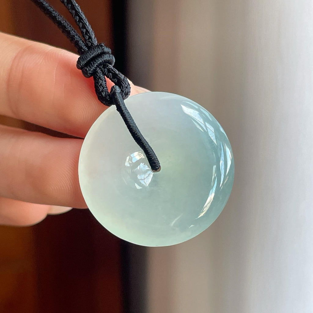 糯冰淡底色翡翠平安扣（yc241873）