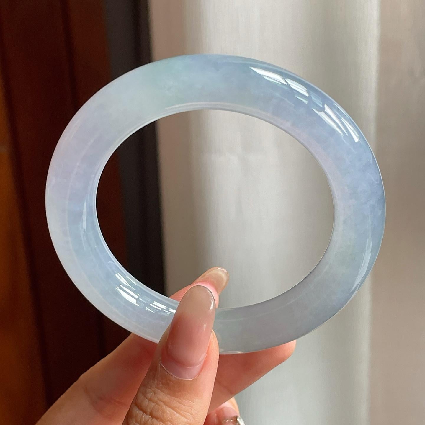 糯冰种紫罗兰翡翠圆条手镯（54mm）（yc200653）