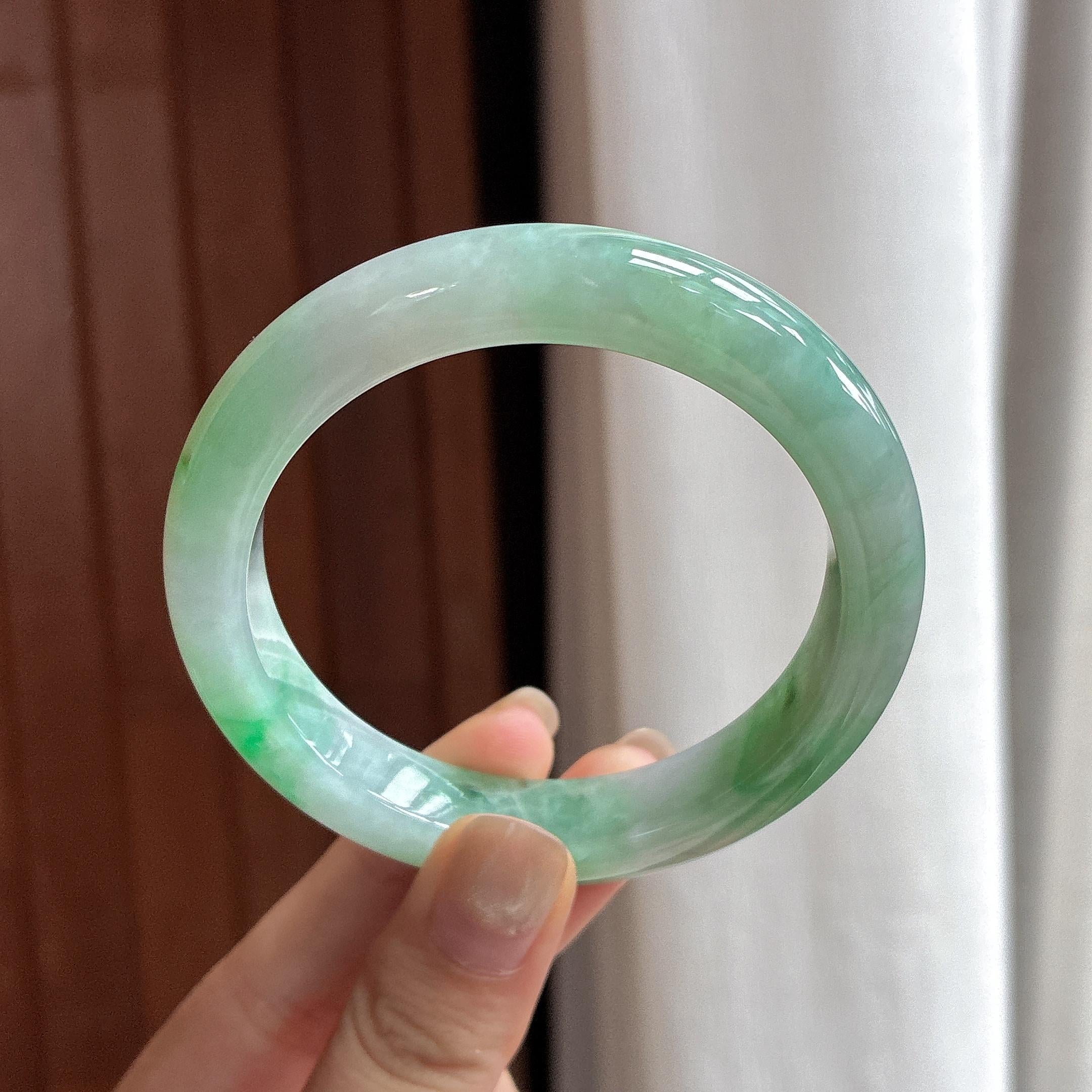 细糯种飘花正圈平安镯 56圈 天然缅甸A货翡翠（yc483934）