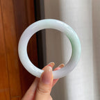 糯冰白底青翡翠圆条手镯（57mm)（yc415954）