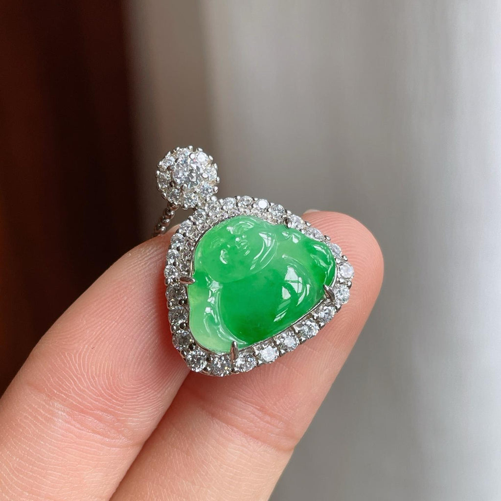 S925银镶糯冰带色翡翠佛公（yc257813）