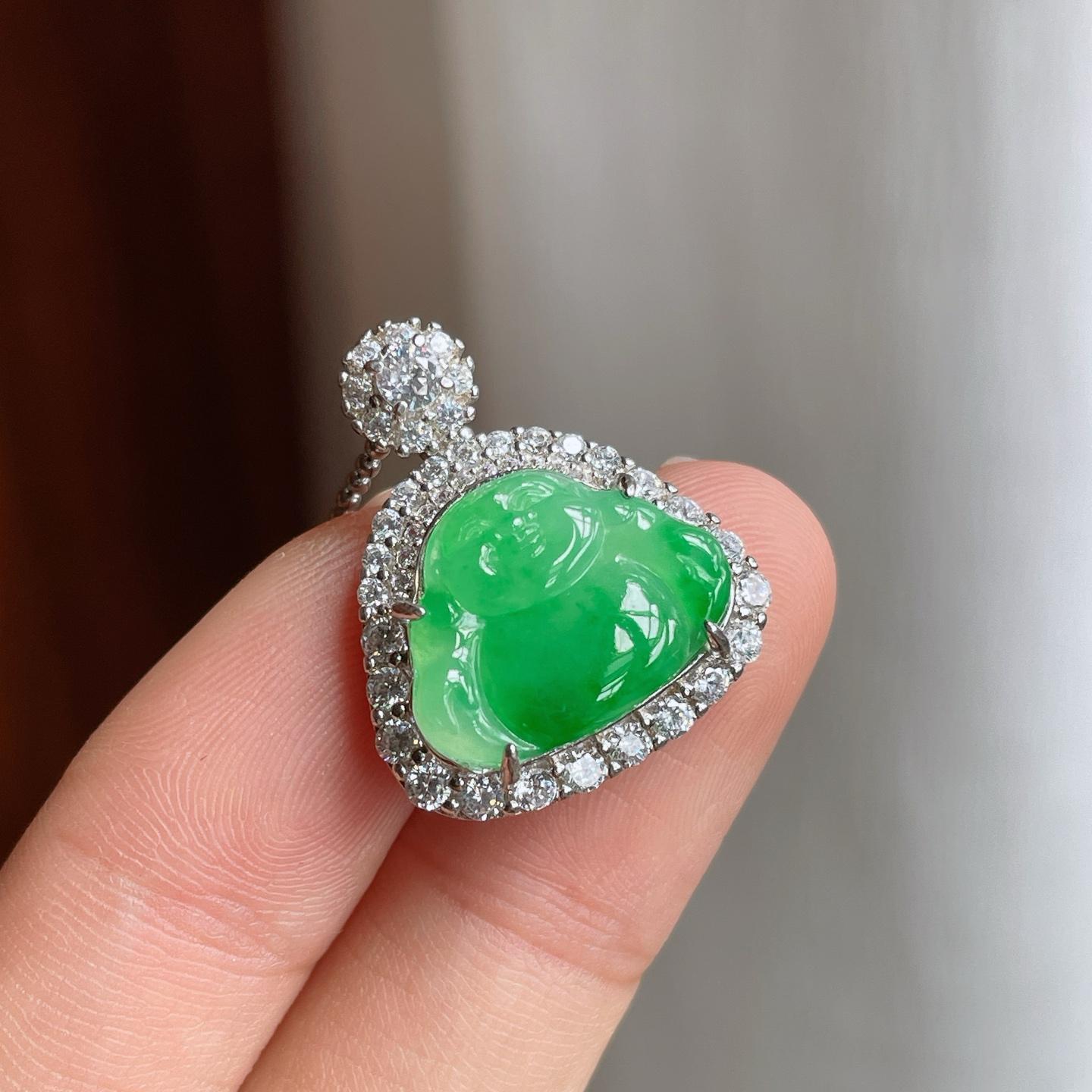 S925银镶糯冰带色翡翠佛公（yc257813）