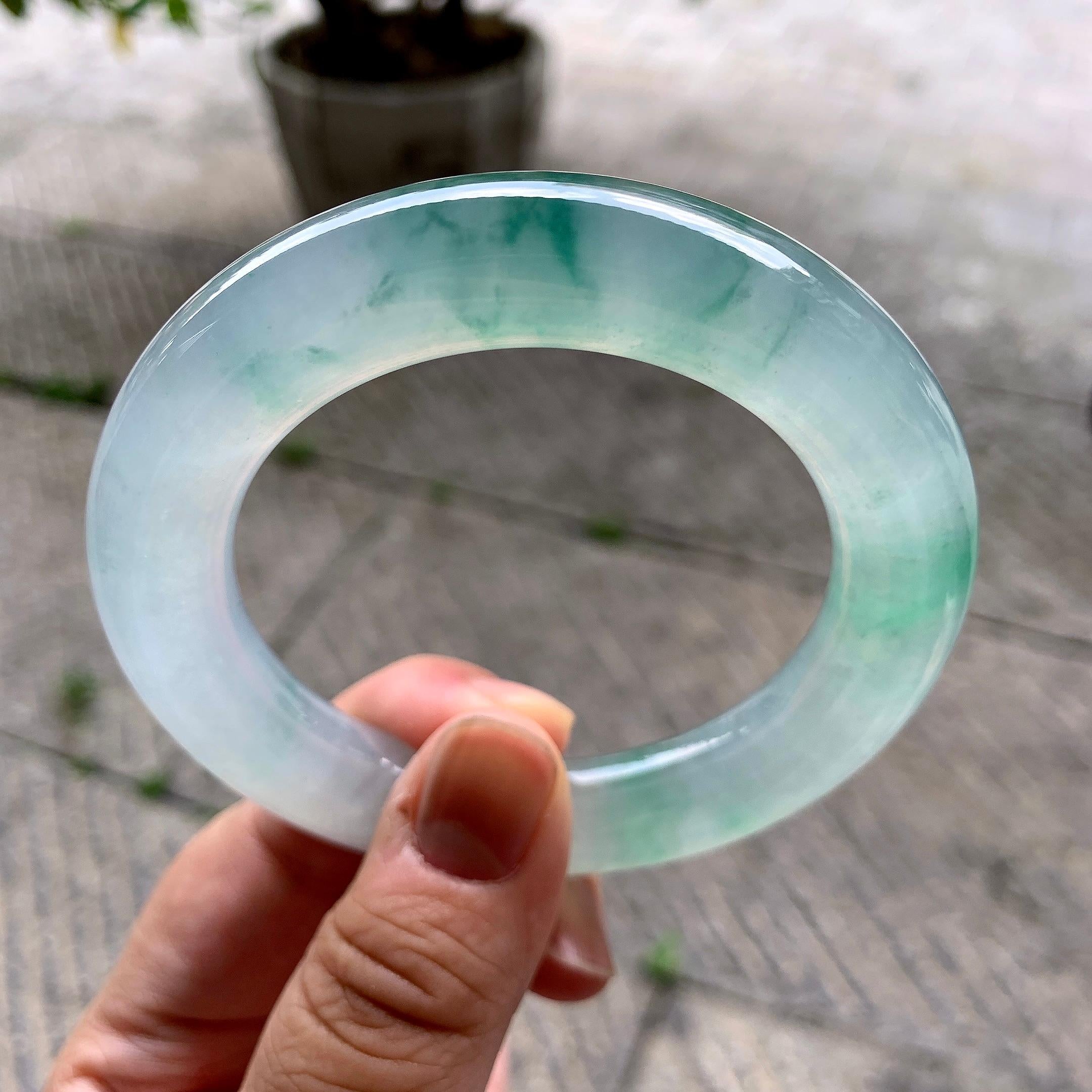 冰种飘花圆条手镯（55mm）（yc200091）
