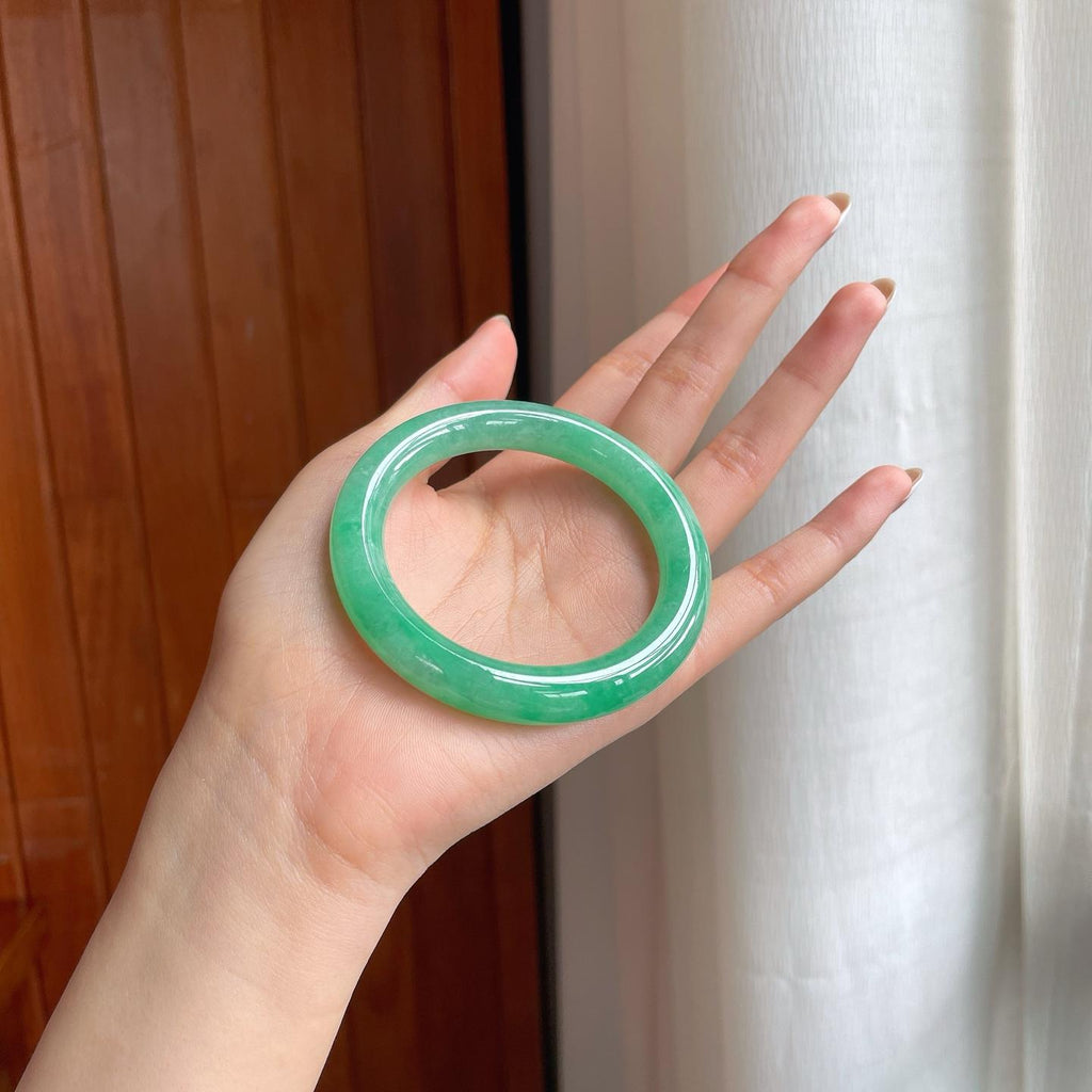 糯冰满绿翡翠圆条手镯（51.7mm)（yc370379）