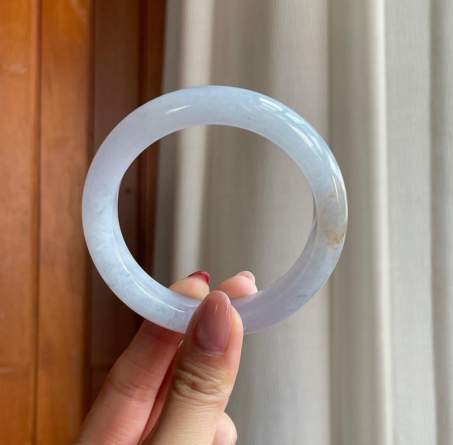 糯冰紫底带黄翡翡翠平安镯（58.2mm）（yc302426）
