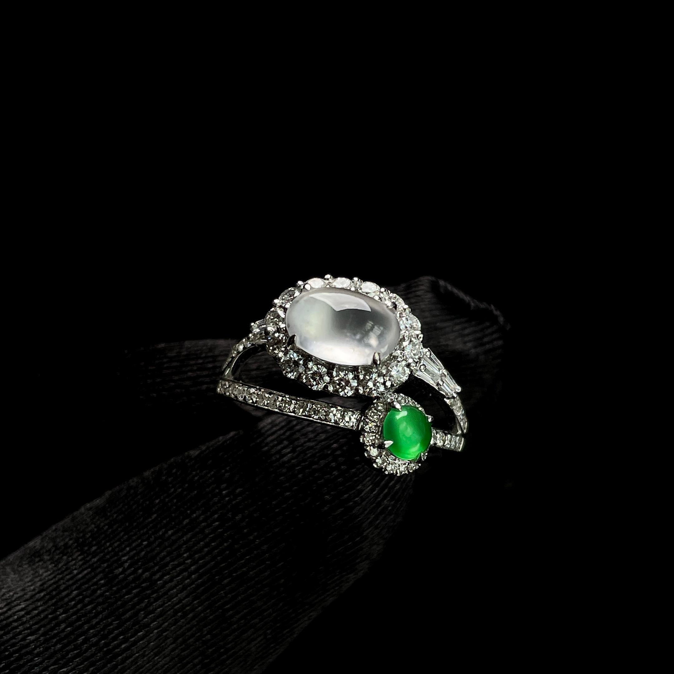 18k金钻镶冰种双色翡翠蛋面戒指（yc265736）