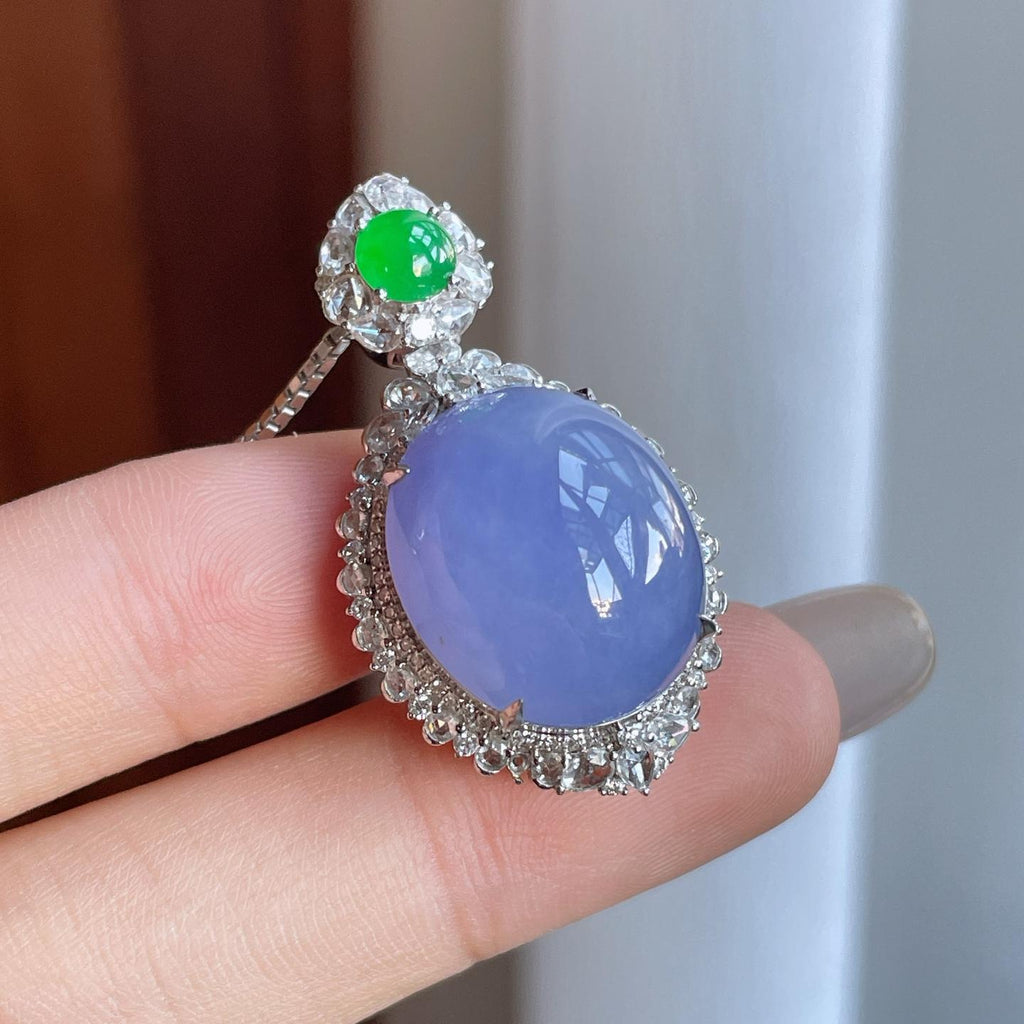 18k金钻镶糯冰紫罗兰翡翠蛋面（yc270317）