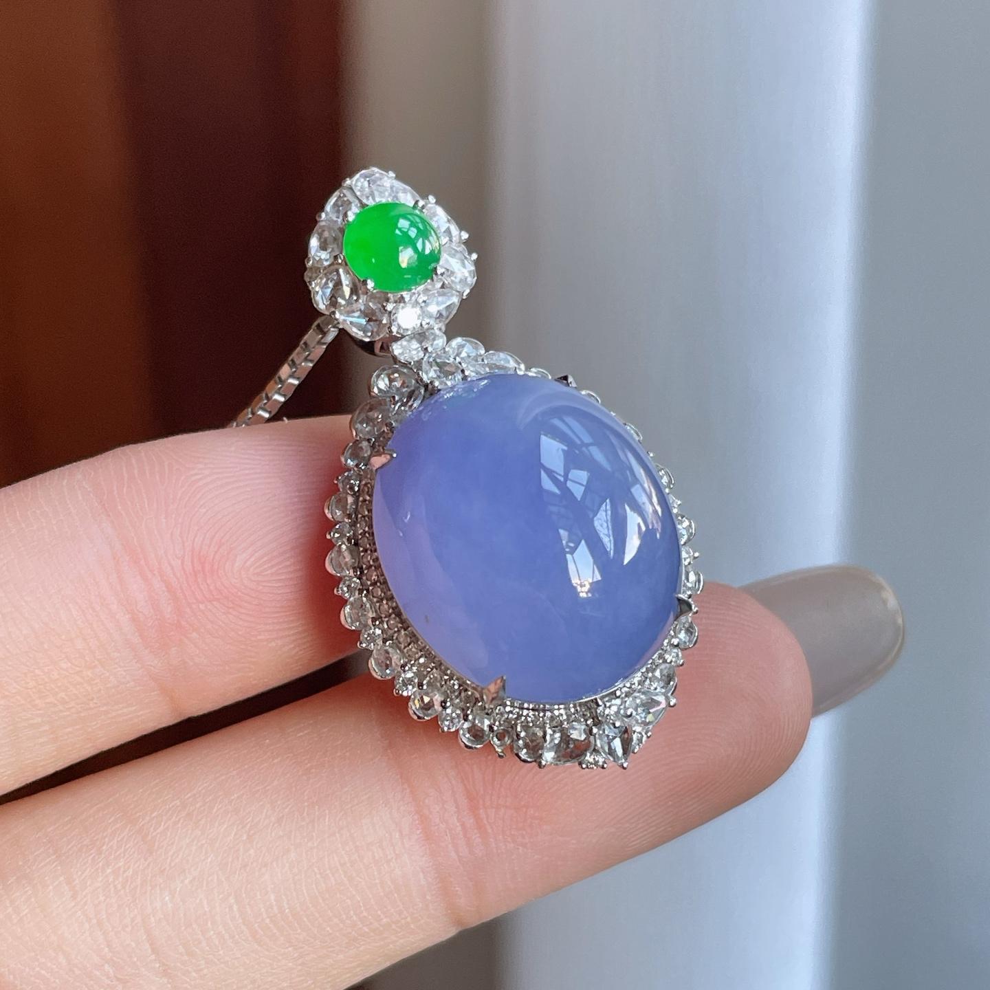 18k金钻镶糯冰紫罗兰翡翠蛋面（yc270317）