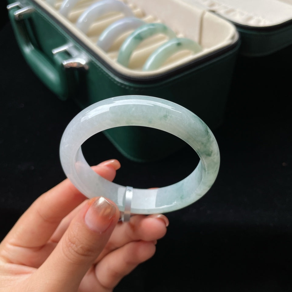 糯冰飘花正圈 翡翠手镯（53.5mm）（yc018721）
