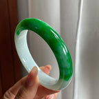 糯冰种白底青翡翠平安镯（57mm）（yc197231）