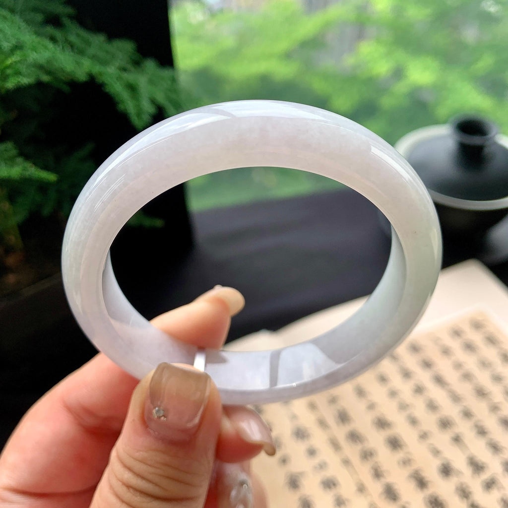 细糯种淡紫罗兰正圈平安镯 56.3圈口 天然缅甸A货翡翠（yc473067）