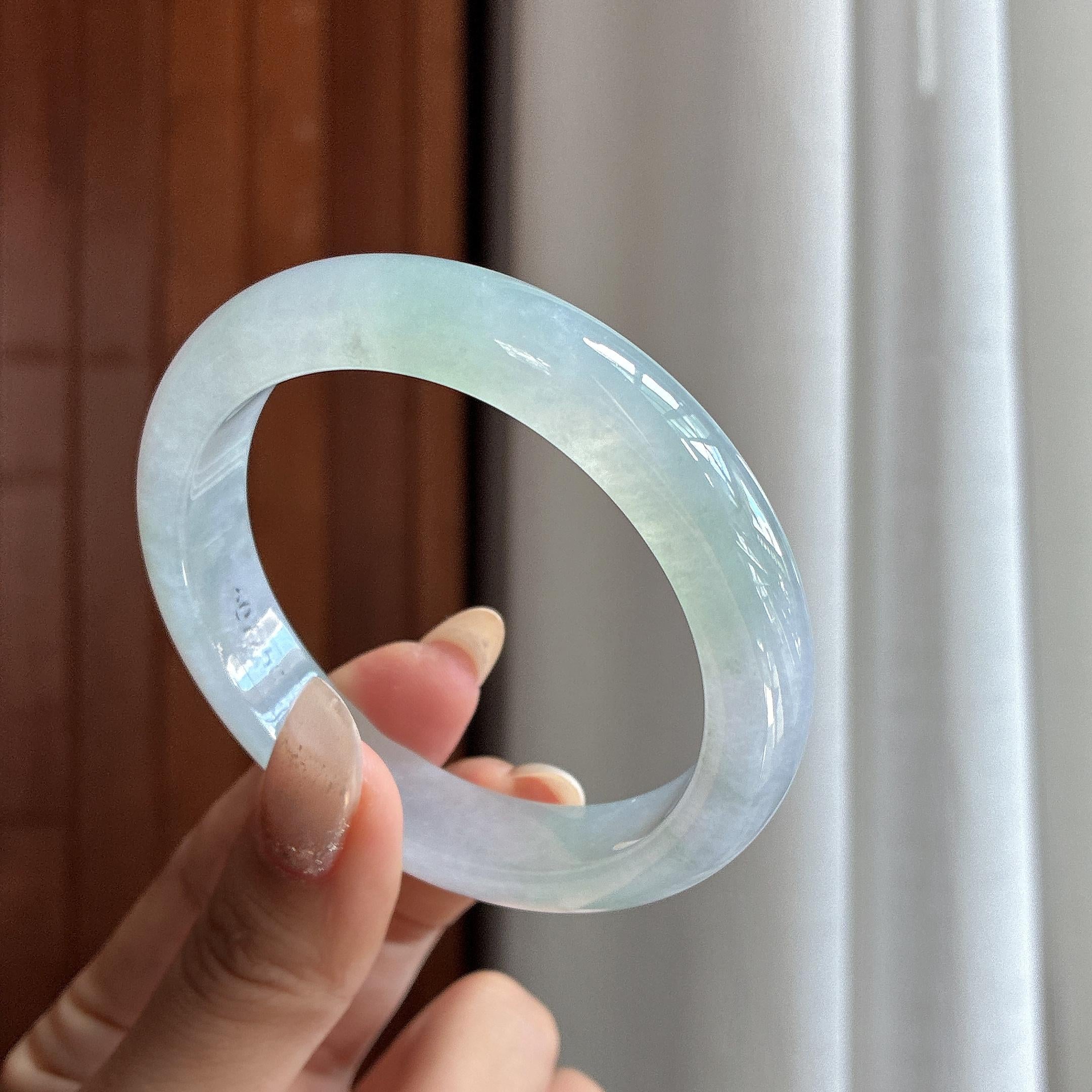 糯冰种淡底色正圈平安镯 57圈 天然缅甸A货翡翠（yc484743）