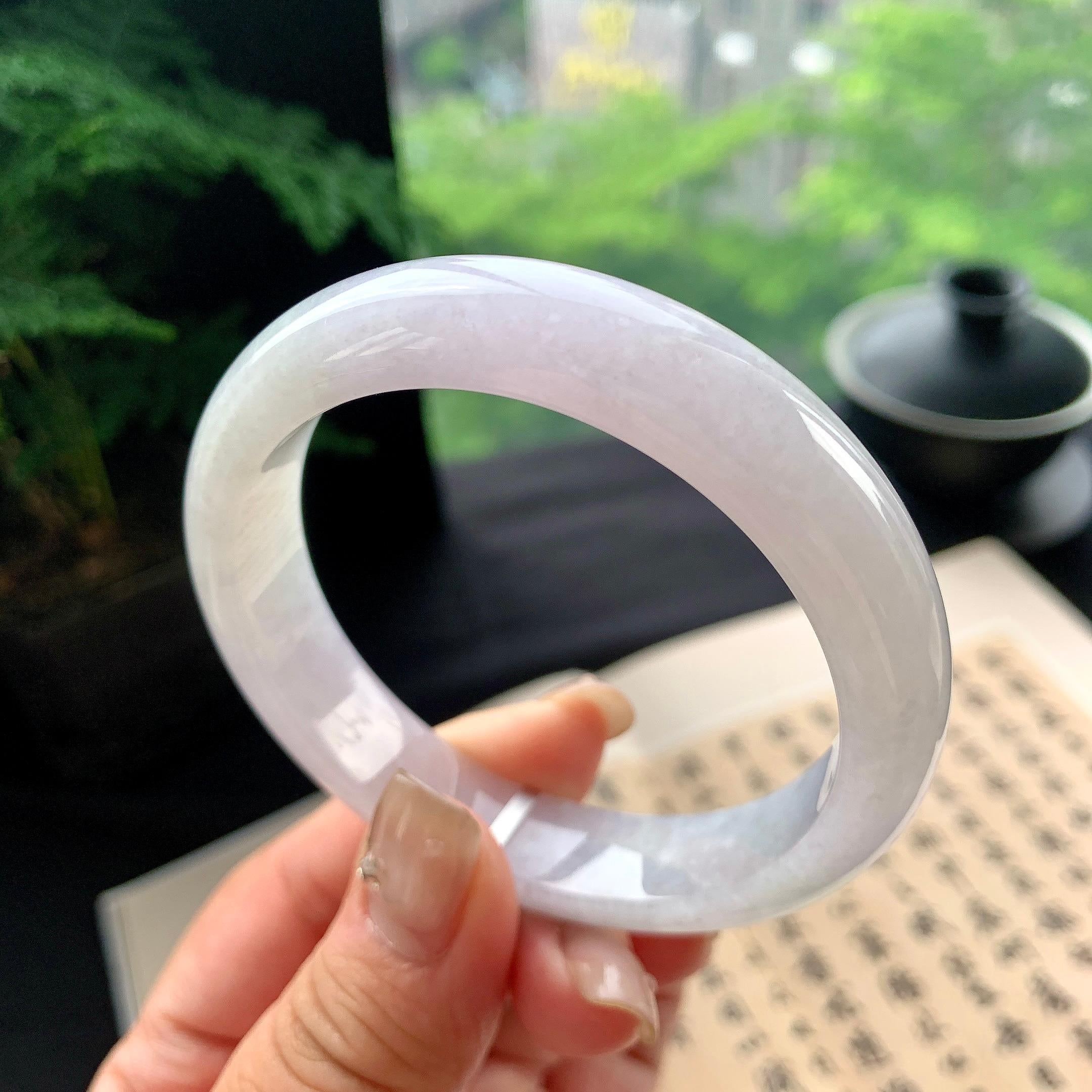 细糯种淡紫罗兰正圈平安镯 56.6圈口 天然缅甸A货翡翠（yc473086）