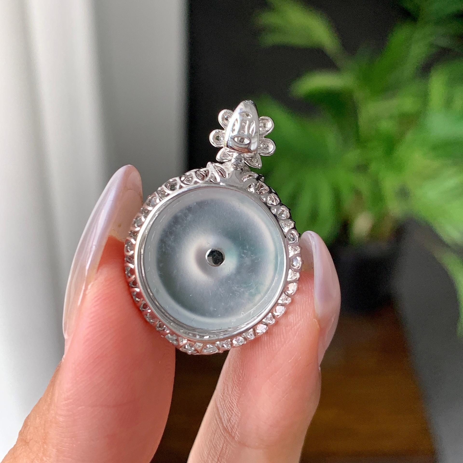 18K金钻镶高冰种飘花平安扣挂件（yc176966）