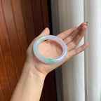 糯冰淡紫罗兰带色圆条手镯 56圈天然缅甸A货翡翠（yc440596）