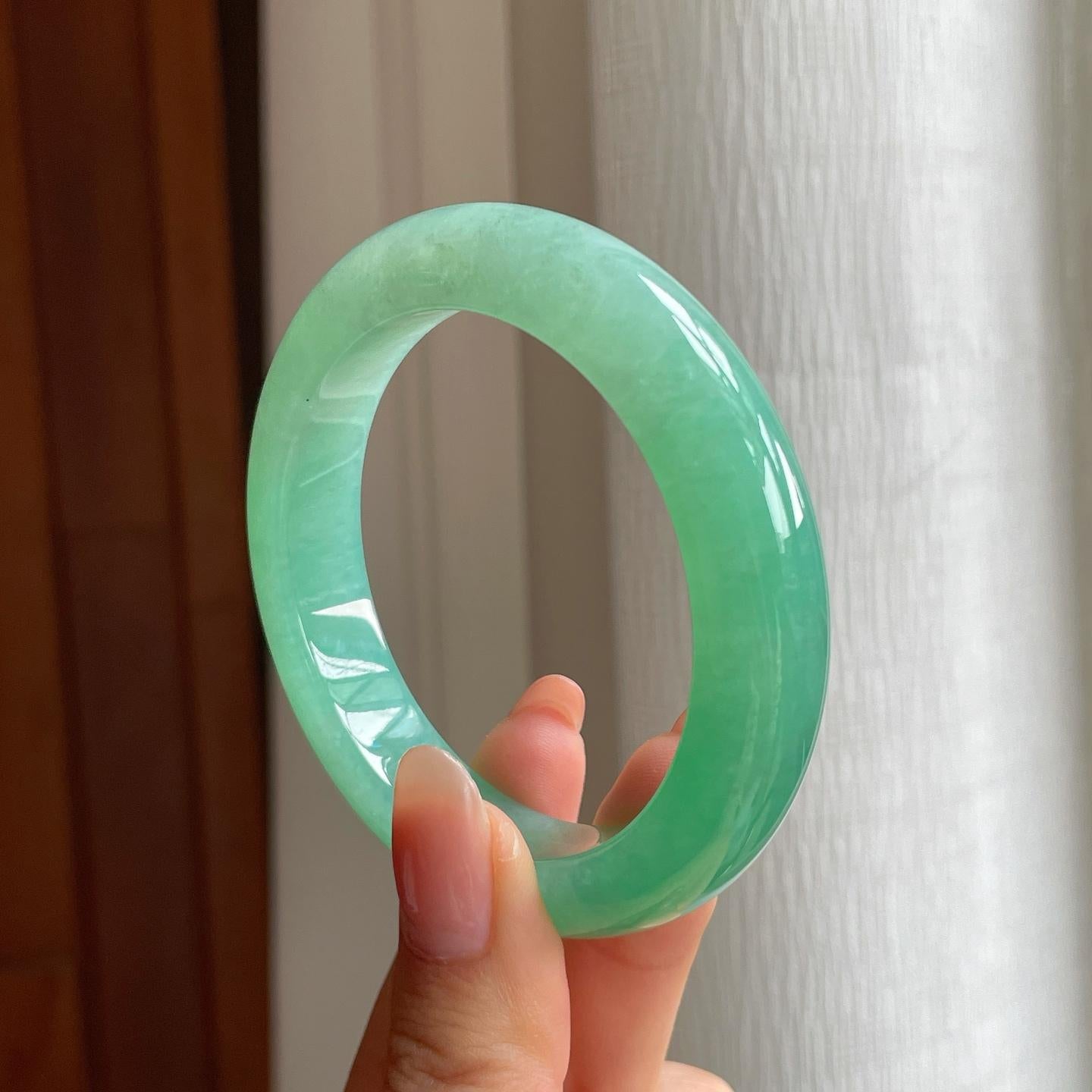 冰种满绿底翡翠平安镯（54mm）（yc342961）