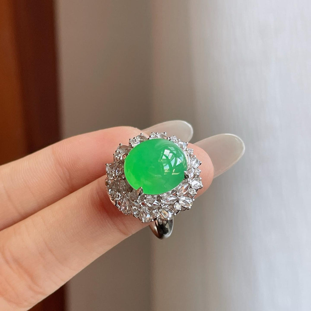 18k金钻镶糯冰果绿翡翠蛋面（yc265200）