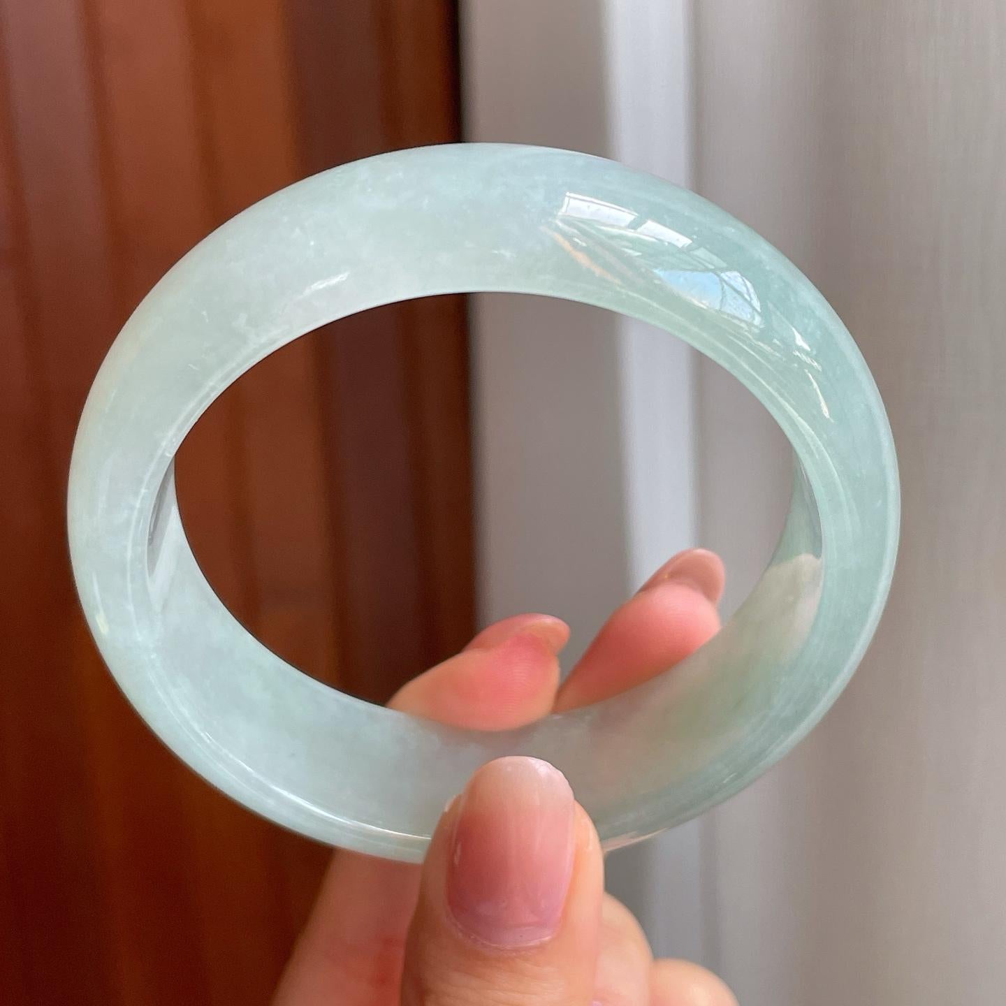 冰种宽版晴底翡翠平安镯（58mm)（yc363423）