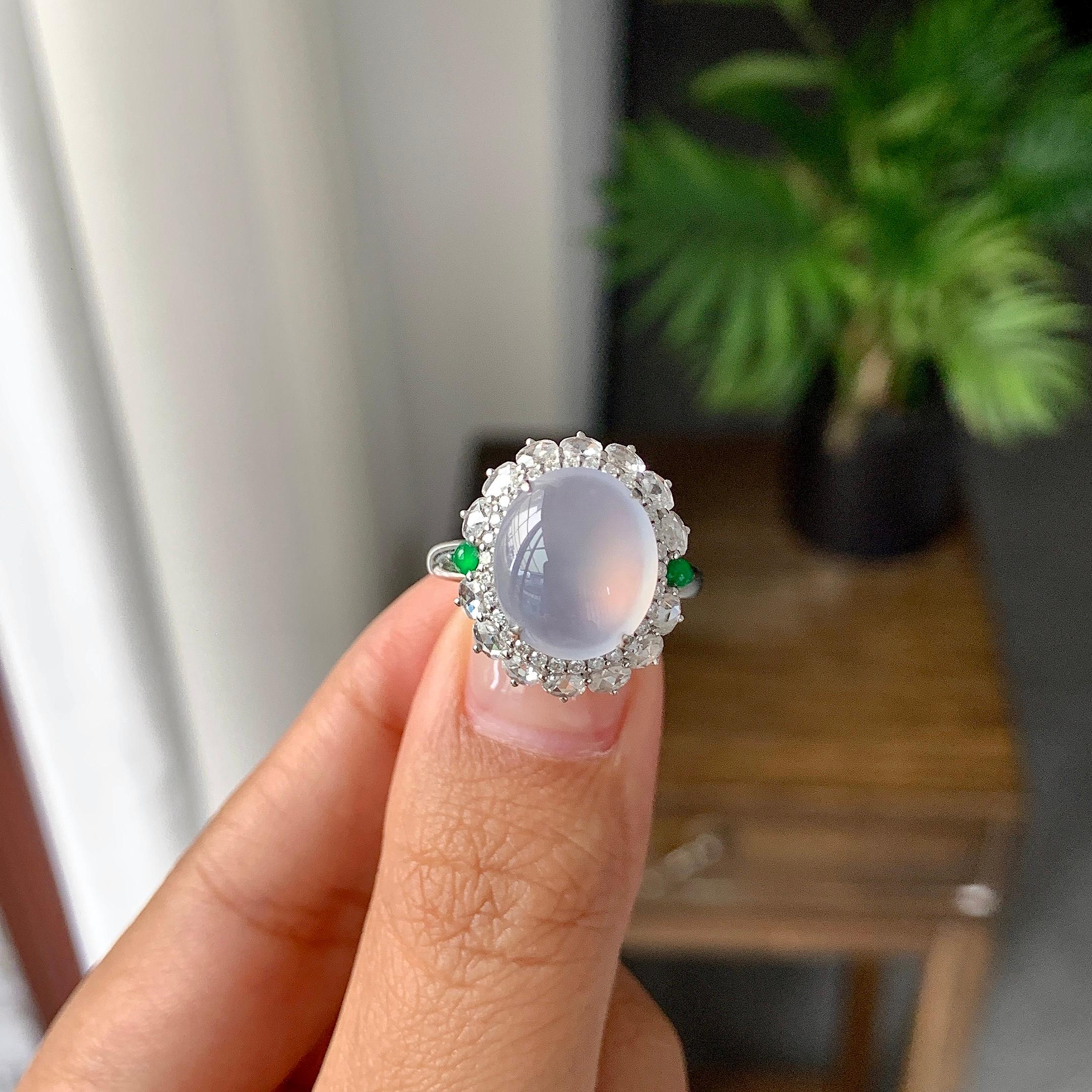 18K金钻镶冰种紫罗兰蛋面手链/吊坠/戒指（两件套）（yc252246）