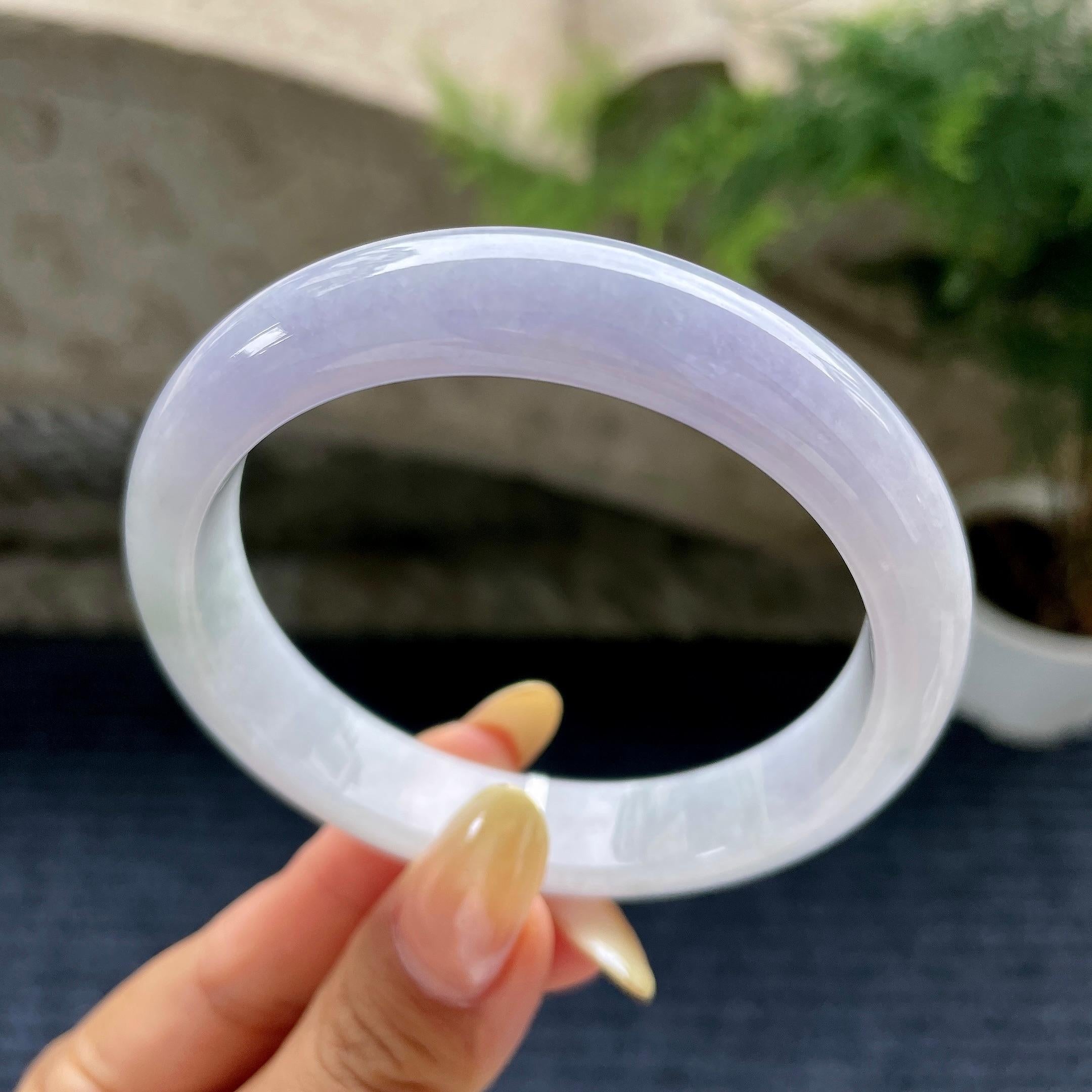大圈口 细糯种淡紫罗兰正圈平安镯59.3圈 天然缅甸A货翡翠（yc489156）