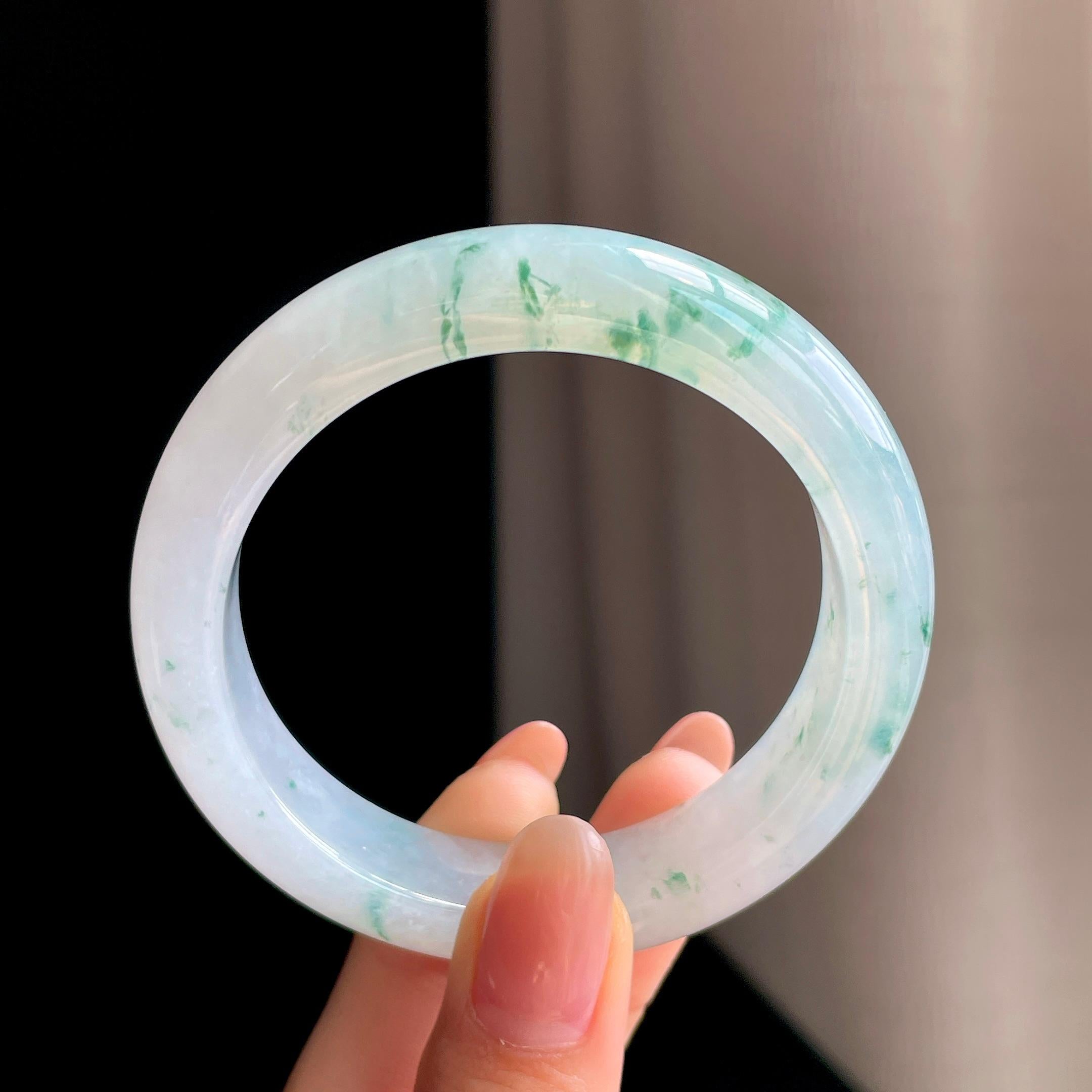 冰种飘花翡翠平安镯（53.3mm)（yc363416）
