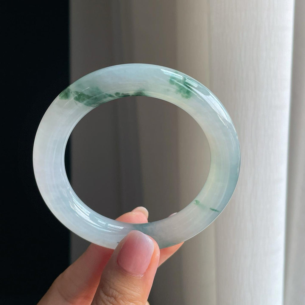 冰种飘花圆条翡翠手镯（54.2mm）（yc391389）